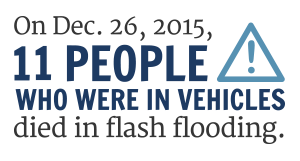 On. Dec. 26, 10 people who were in vehicles died in flash flooding.